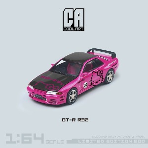 Coolart 1:64 닛산 스카이라인 GT-R (R32) - 로즈 레드 캣 (후드 오픈)